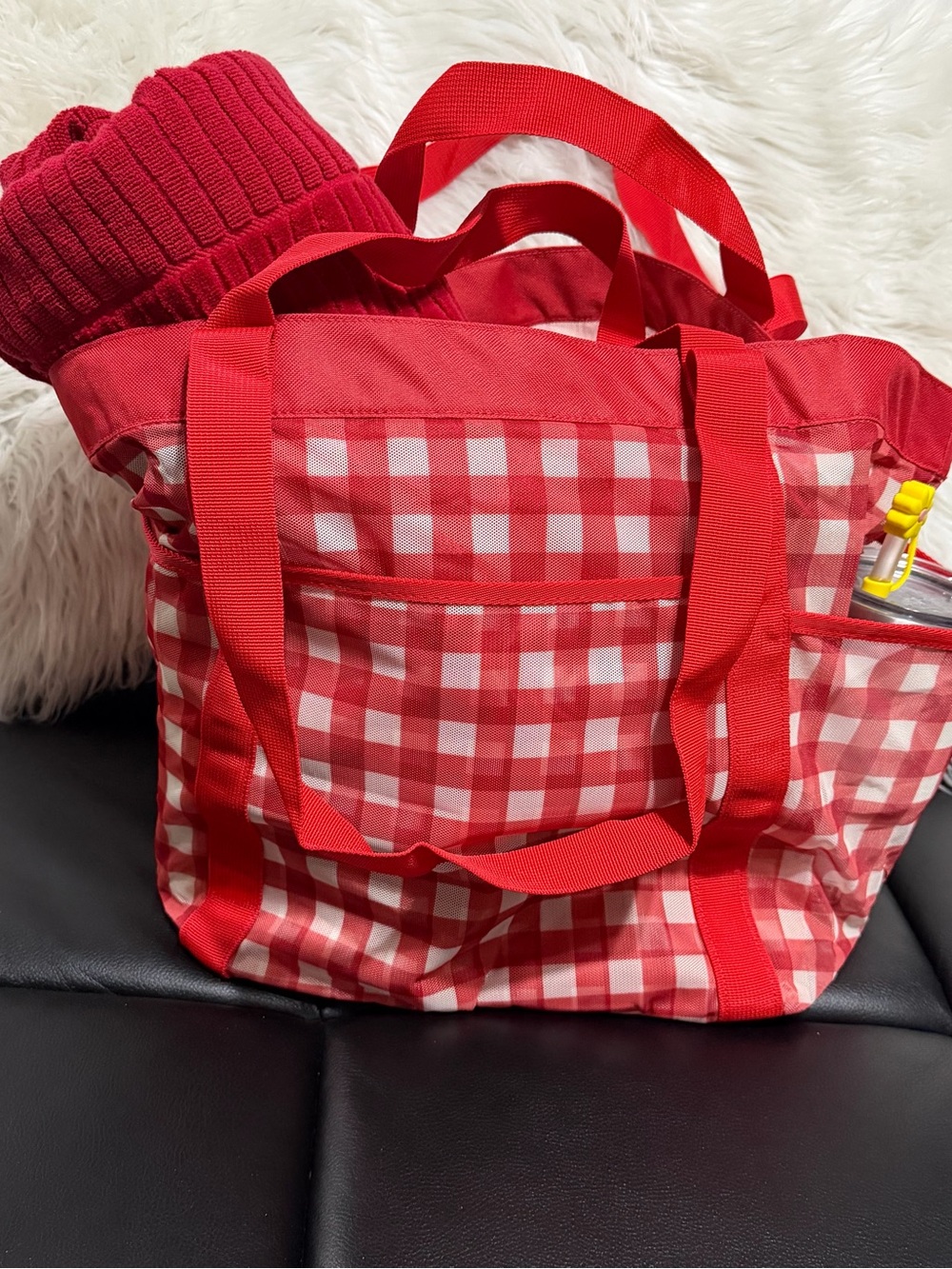 Red Gingham Tote Bag with Double Handles